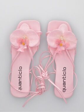 Pink Floral Tie-Up Sandals Italian